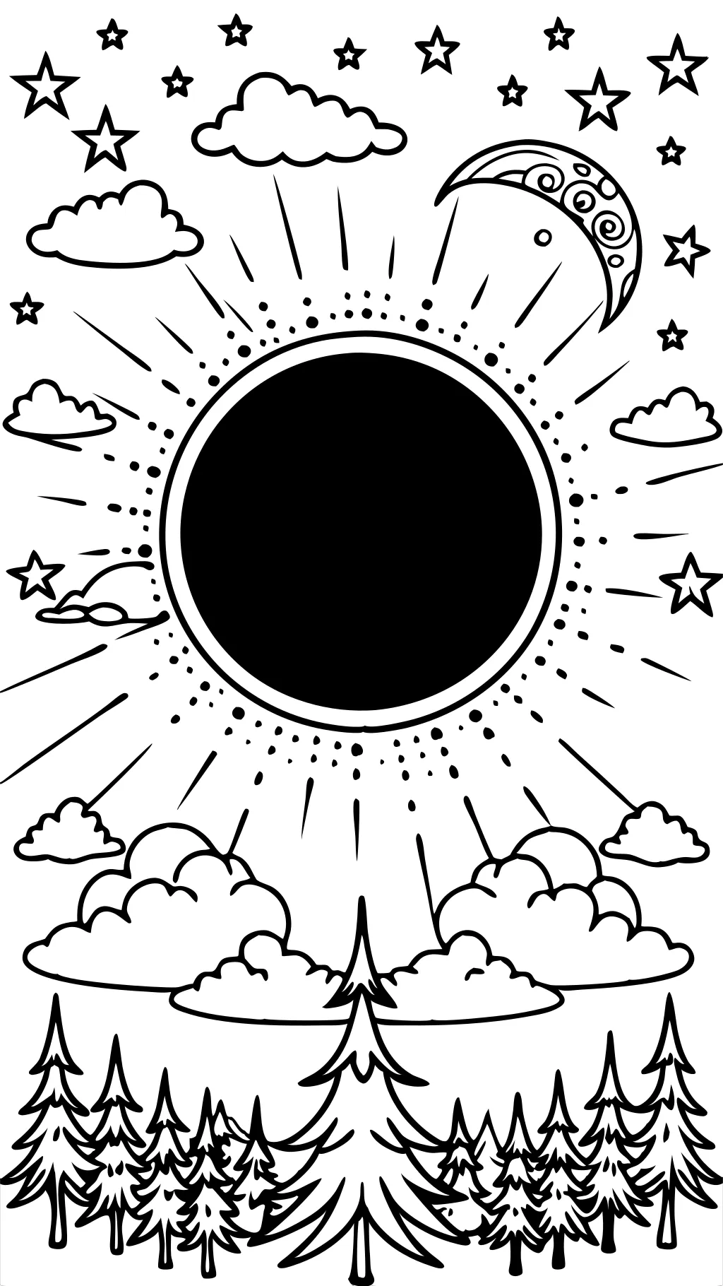 coloriage d’éclipse solaire 2024